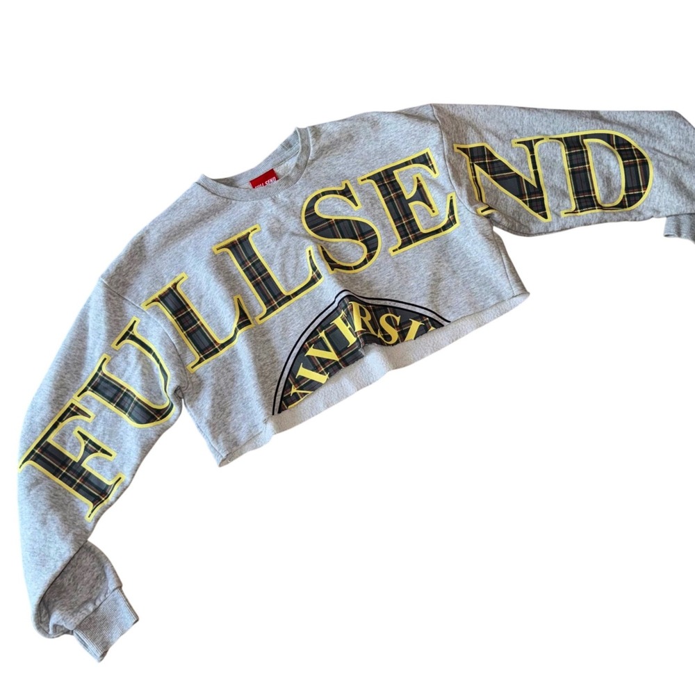 Full Send Cropped Sweatshirt Gray Plaid Logo XS/S‎